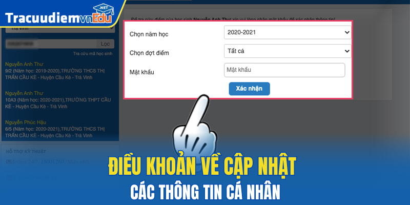 Điều khoản về cập nhật các thông tin cá nhân